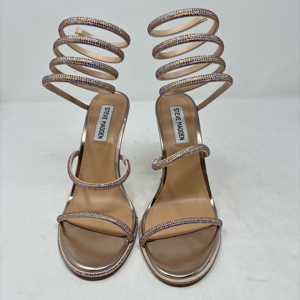 Steve Madden Exotica Rose Gold Rhinestone Wrap Around Strappy Heels Size 7.5 - Picture 4 of 9